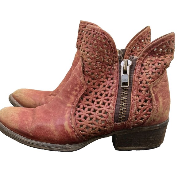 Circle G Corral Western Leather Bootie 8 Distressed Cut Out Cowgirl Ankle Boots - Picture 3 of 7